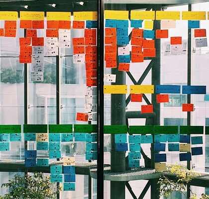 Fenster, vollgeklebt mit Post-its